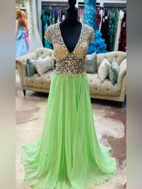 Embellished V-Neck Prom Dress in Lime Green
